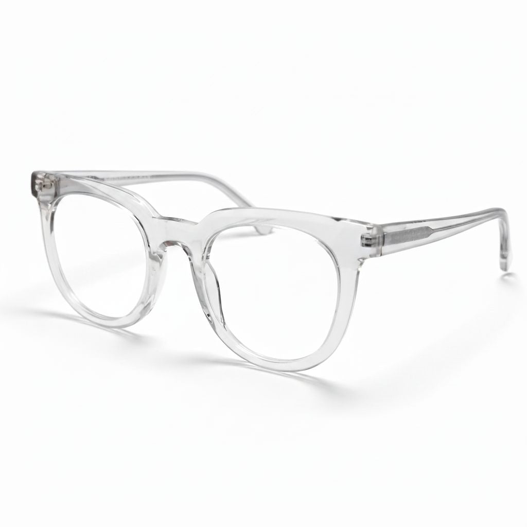 Clear eyeglasses on a white background