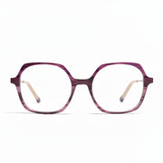 Purple eyeglasses on a white background
