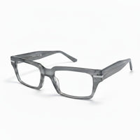 Gray eyeglasses on a white background