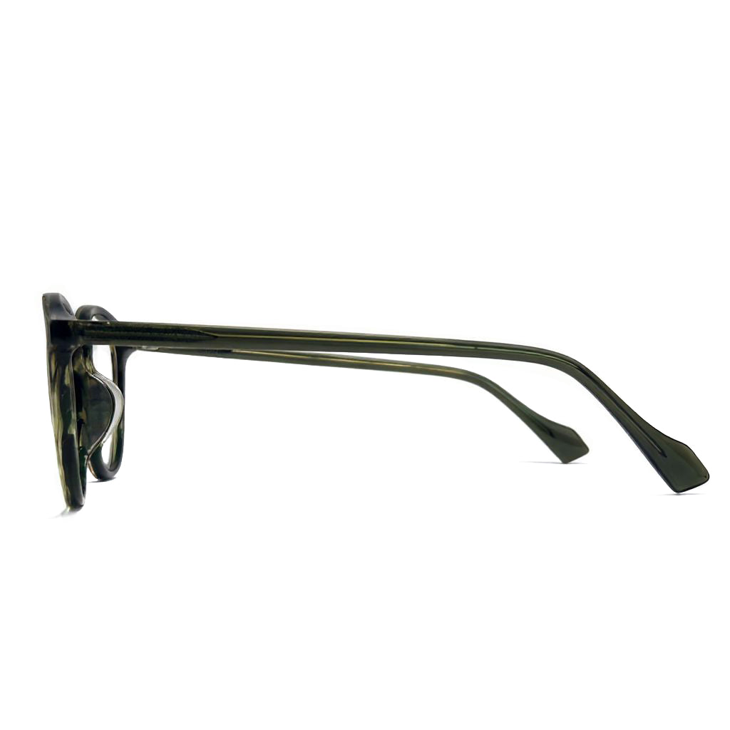 Sunglasses with a black frame on a white background