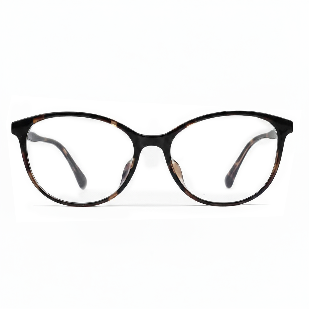 Black and tortoiseshell cat-eye glasses on a white background