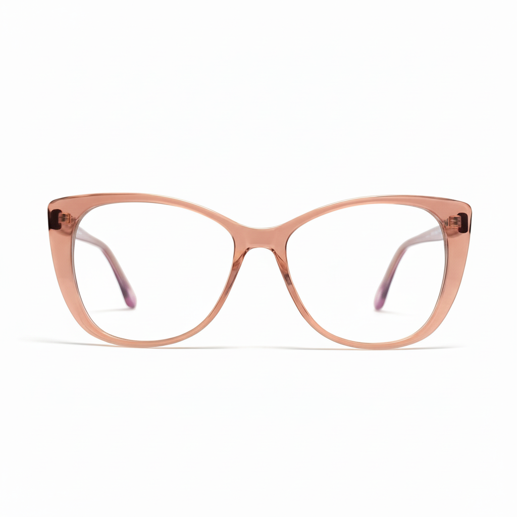 Cat-eye glasses with a rose gold frame on a white background
