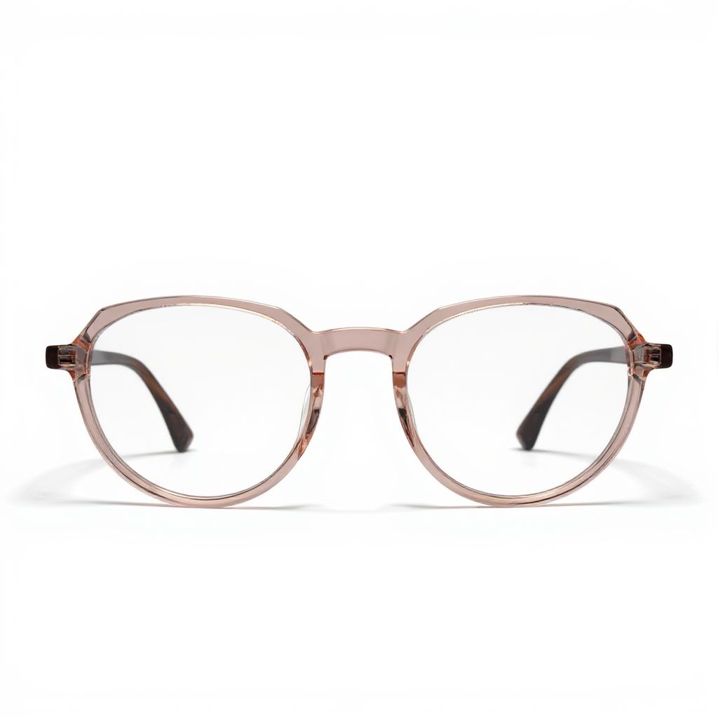 Round eyeglasses with a transparent brown frame on a white background