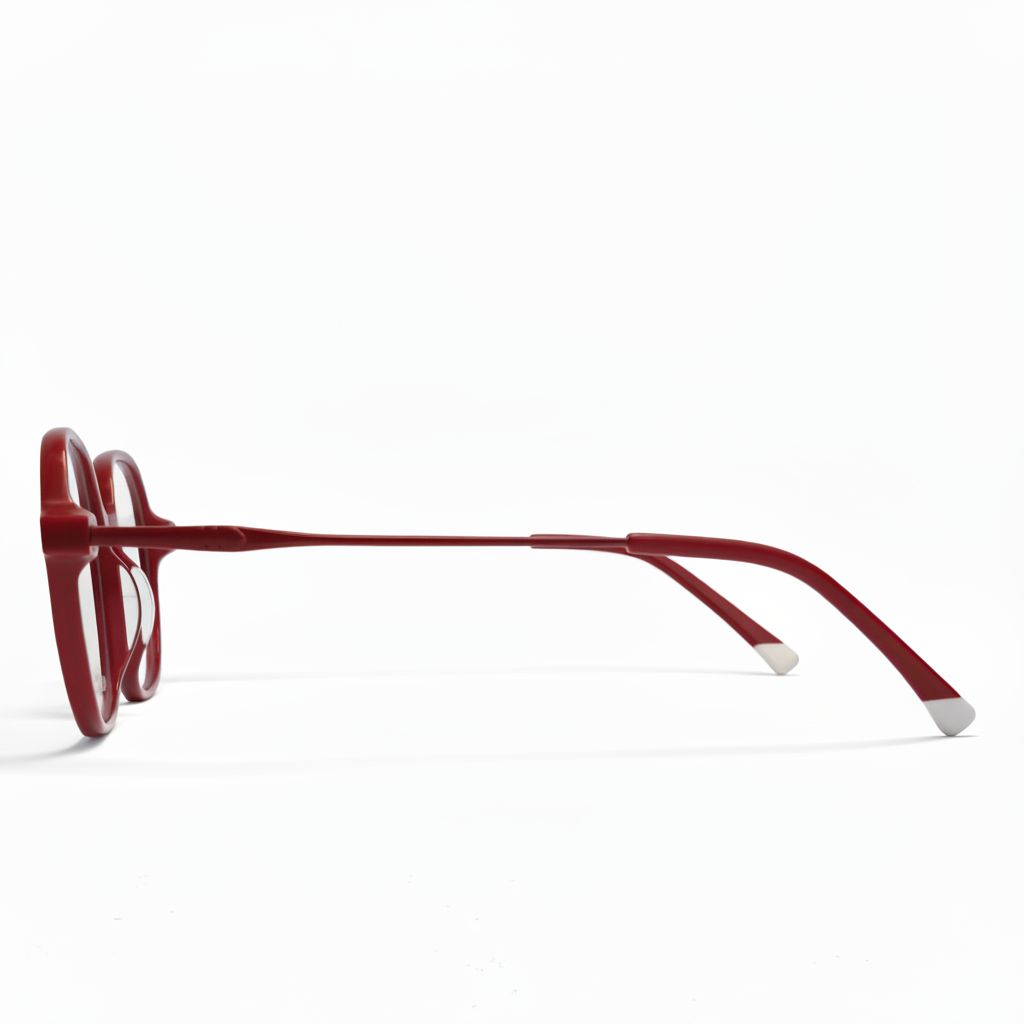 Red eyeglasses on a white background