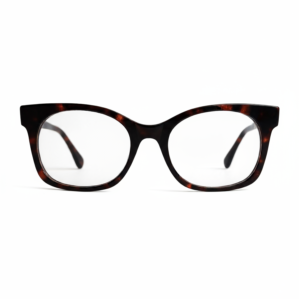 Tortoiseshell cat-eye glasses on a white background