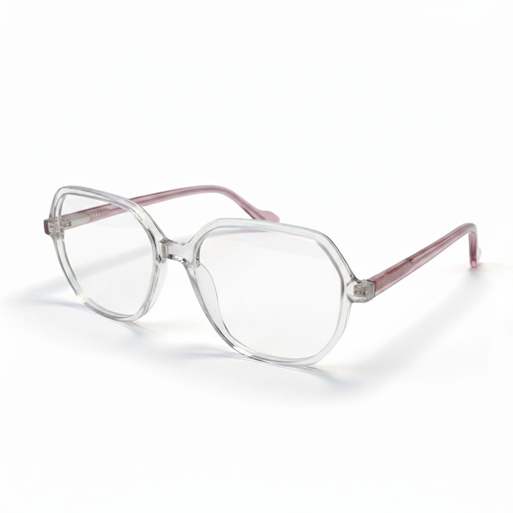 Clear eyeglasses with pink frames on a white background