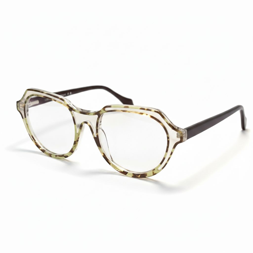 Pair of eyeglasses with a tortoiseshell frame on a white background