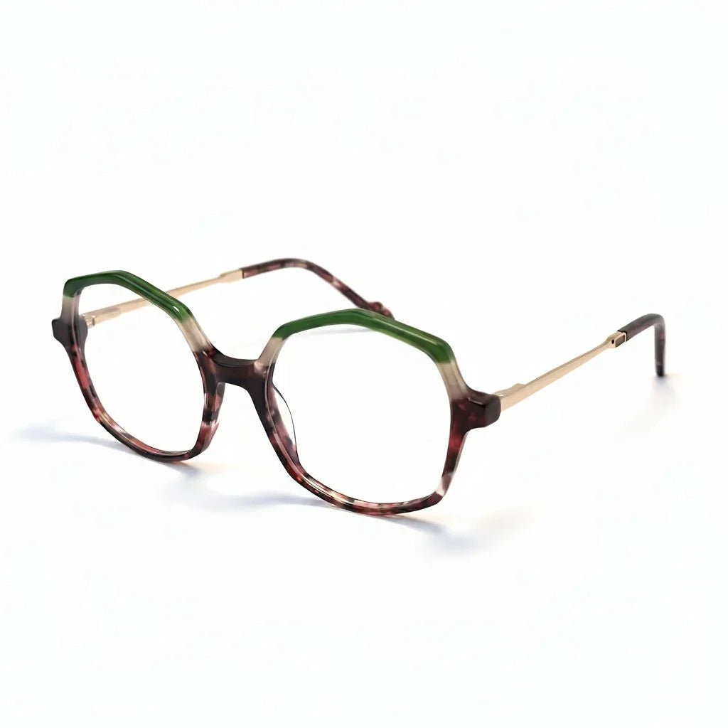 Multicolored eyeglasses on a white background