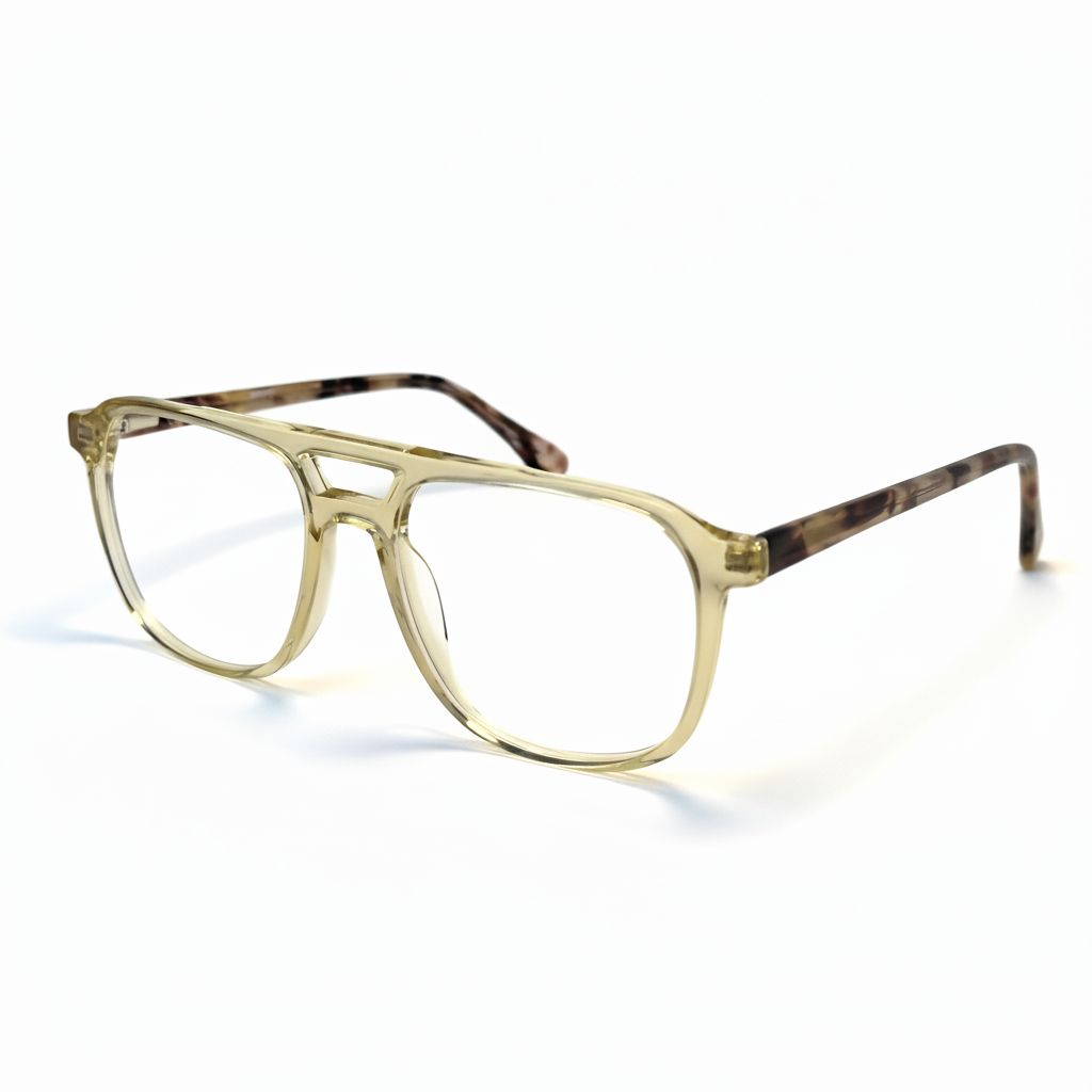 Gold-framed eyeglasses on a white background