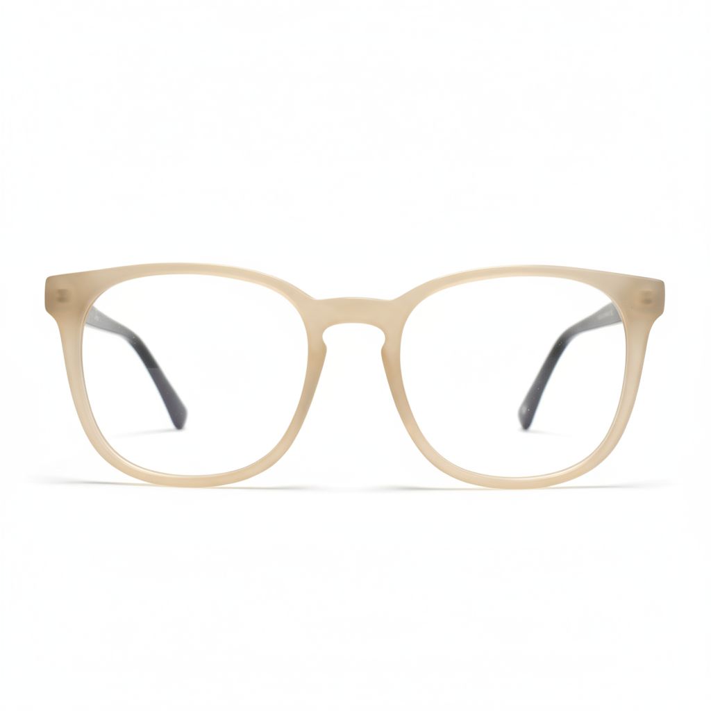 Beige eyeglasses on a white background
