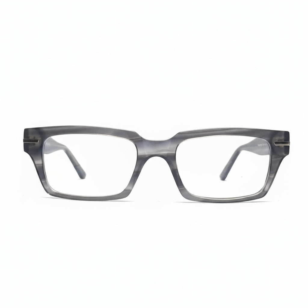 Gray eyeglasses on a white background