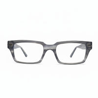 Gray eyeglasses on a white background