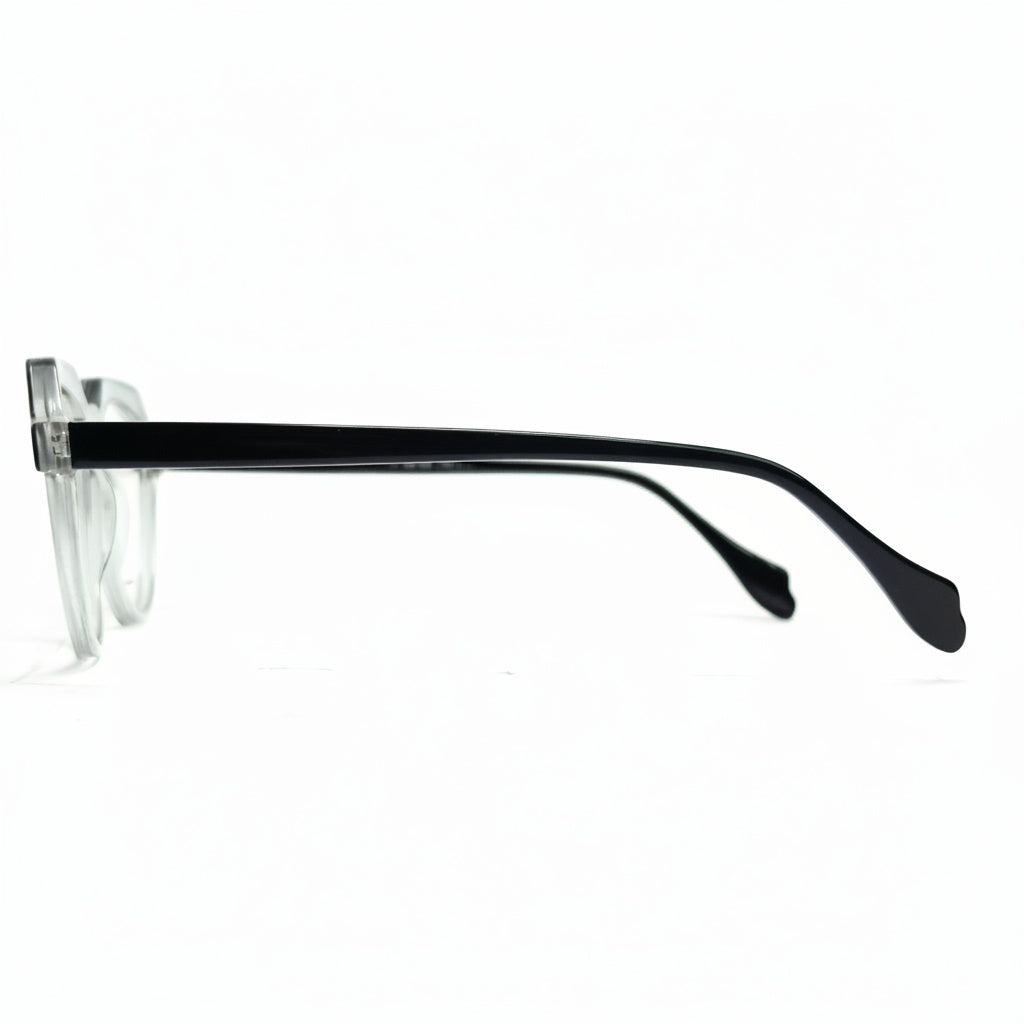 Eyeglasses with a black frame on a white background