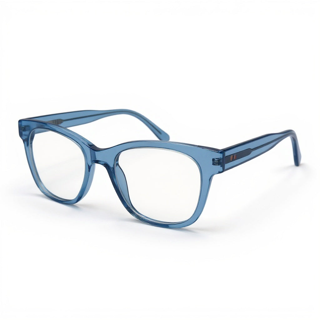Blue eyeglasses on a white background