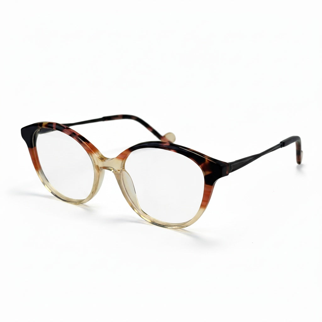 Eyeglasses with a tortoiseshell frame on a white background