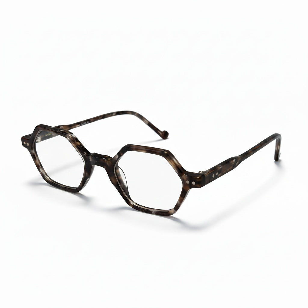 Pair of tortoiseshell eyeglasses on a white background