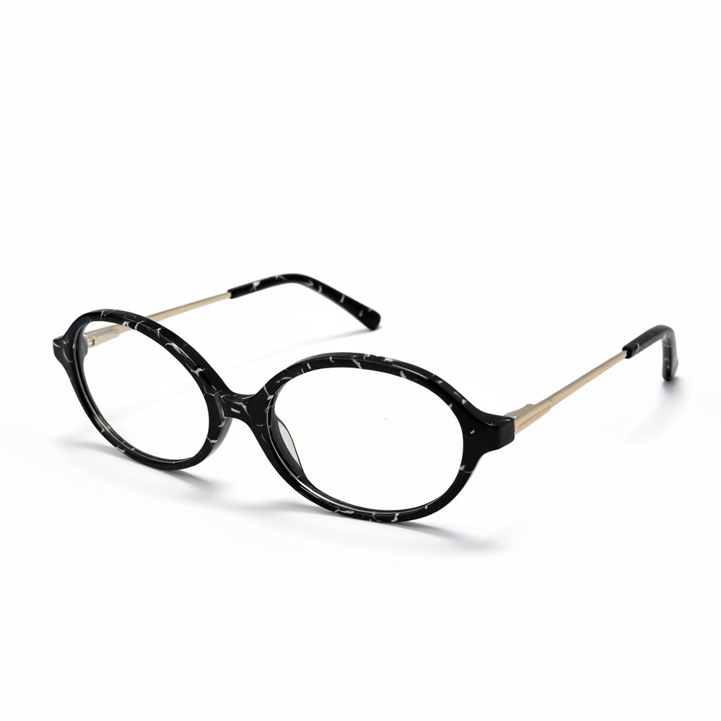 Black and gold eyeglasses on a white background