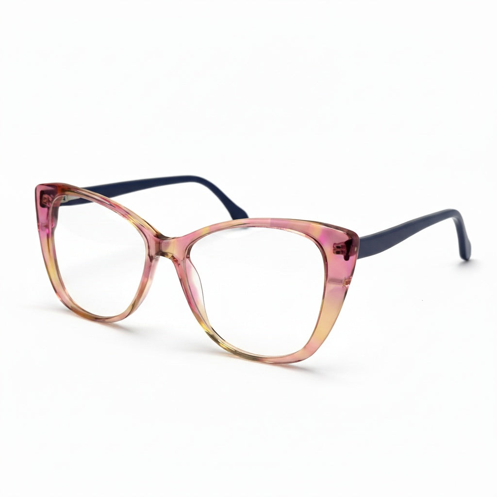 Multicolored eyeglasses on a white background