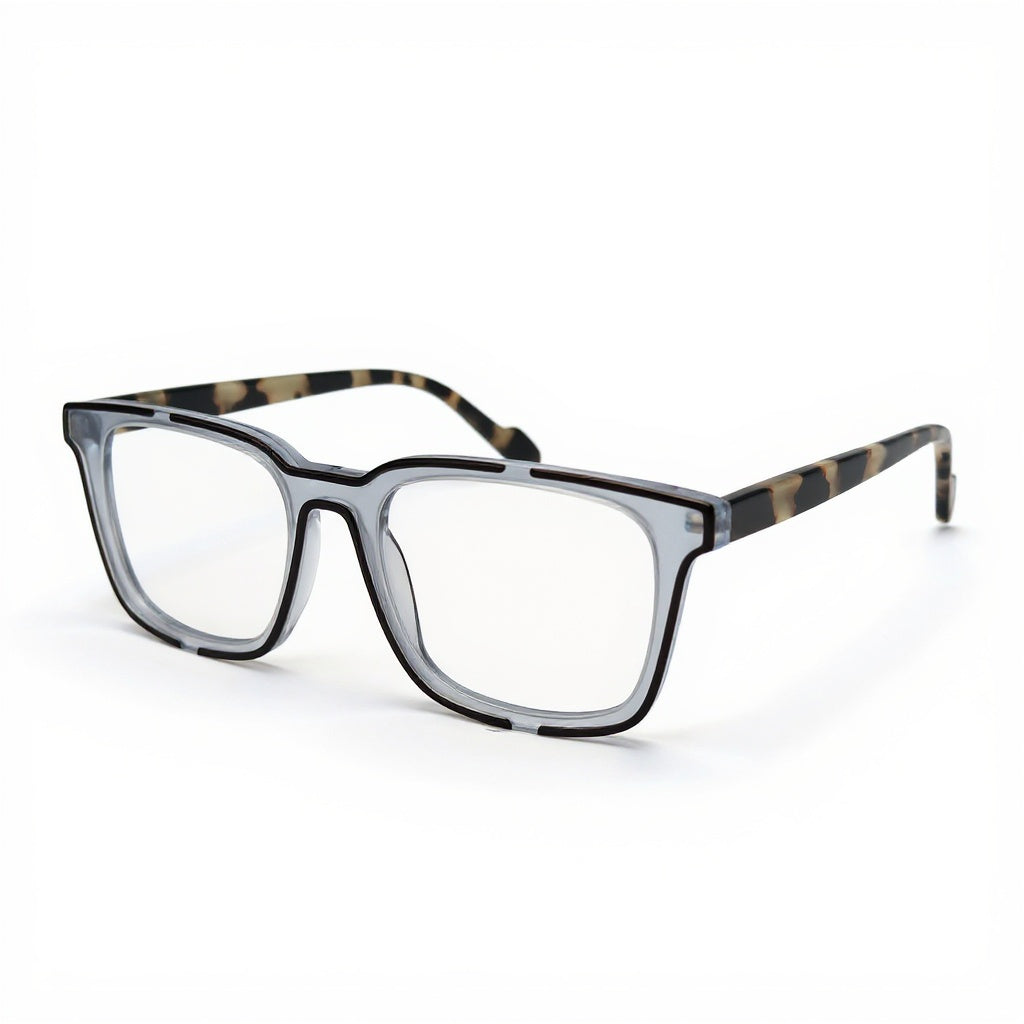 Eyeglasses with a tortoiseshell frame on a white background