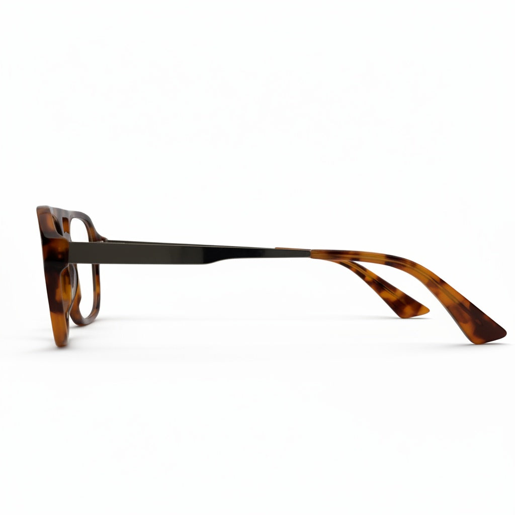 Tortoiseshell eyeglasses on a white background