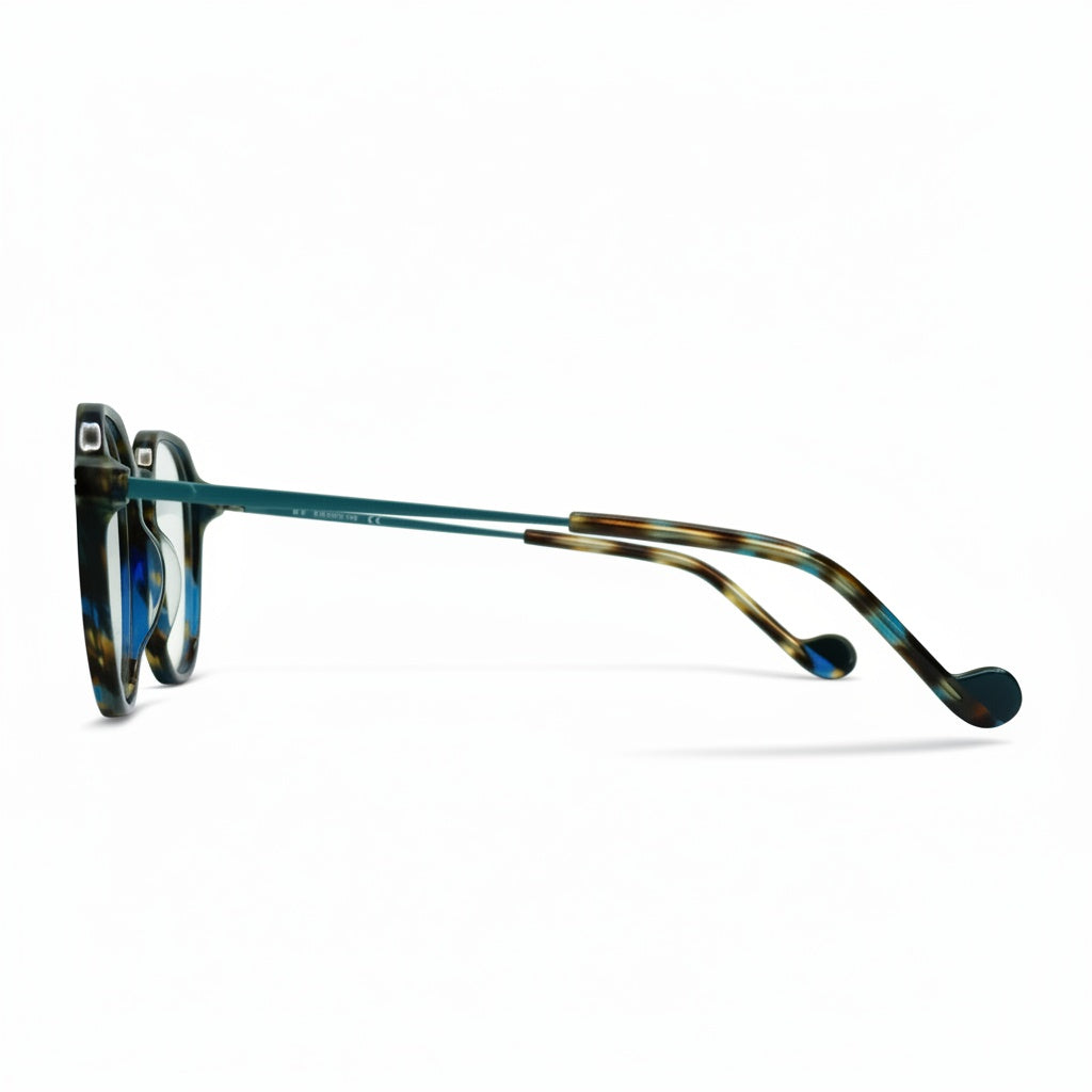 Multicolored eyeglasses on a white background