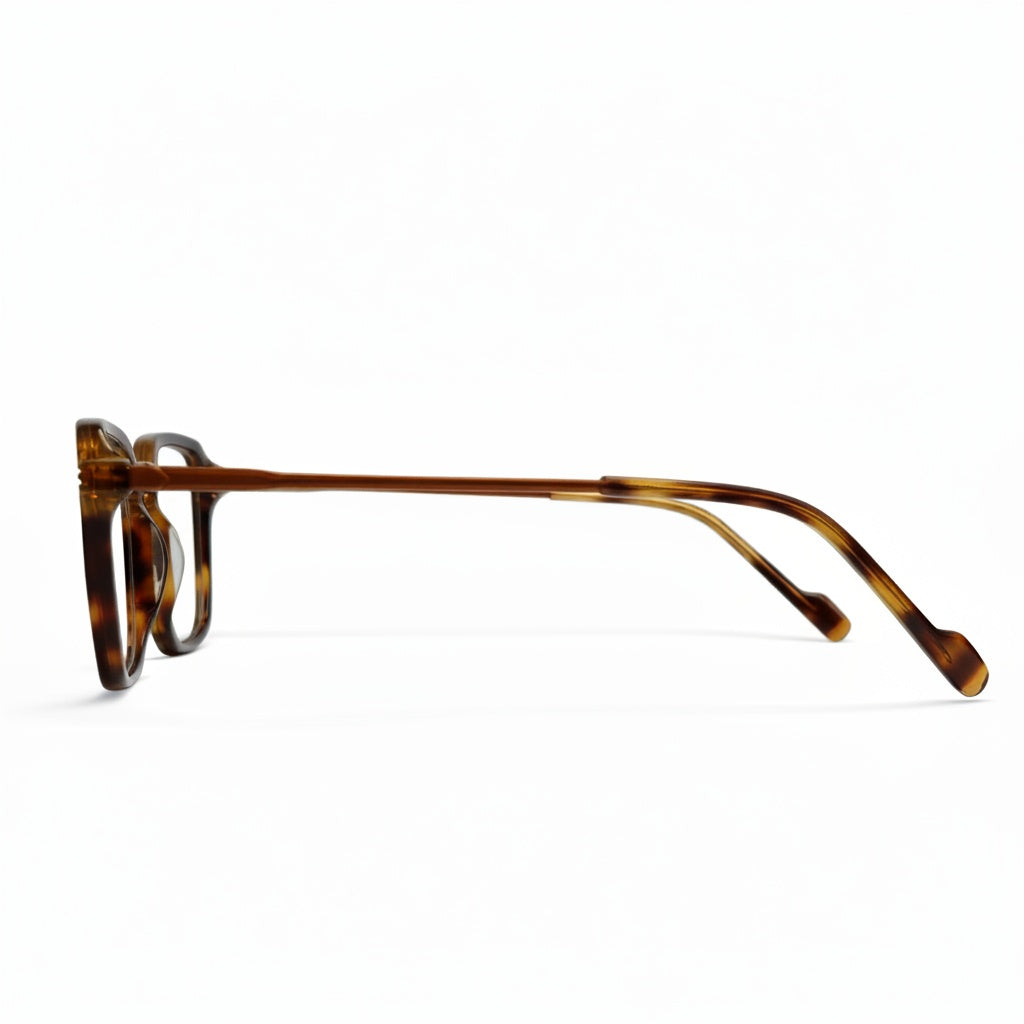 Tortoiseshell eyeglasses on a white background