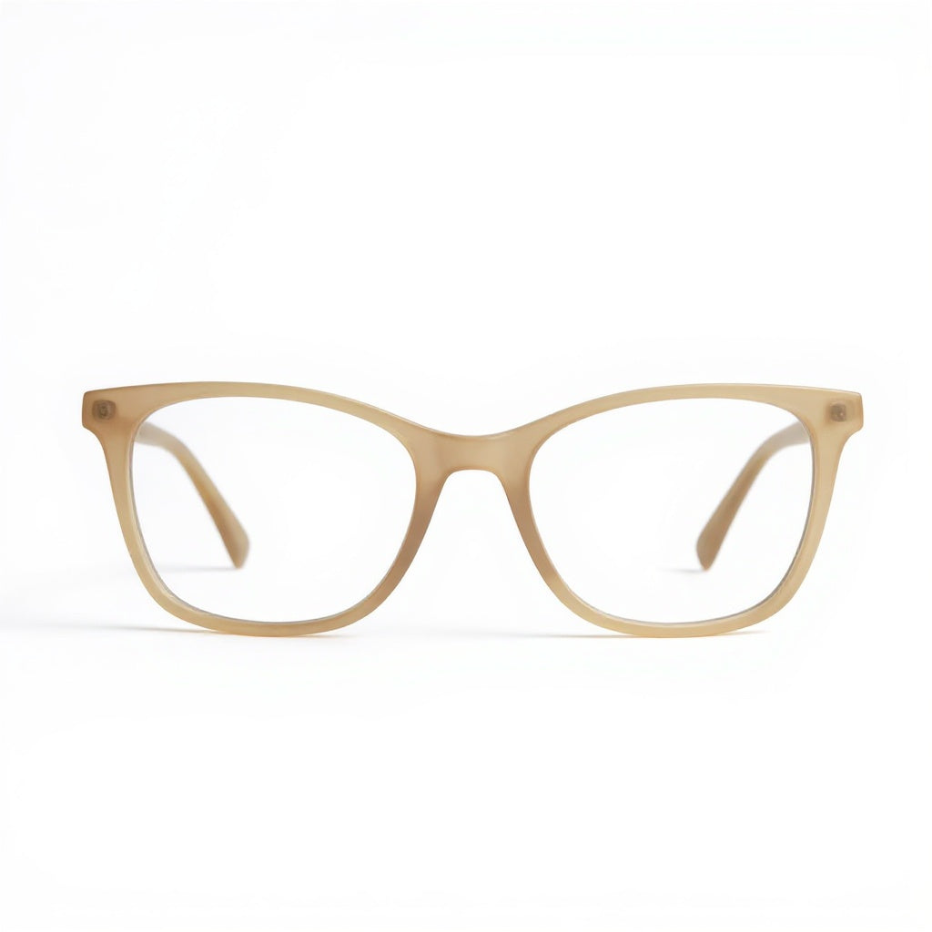 Beige eyeglasses on a white background