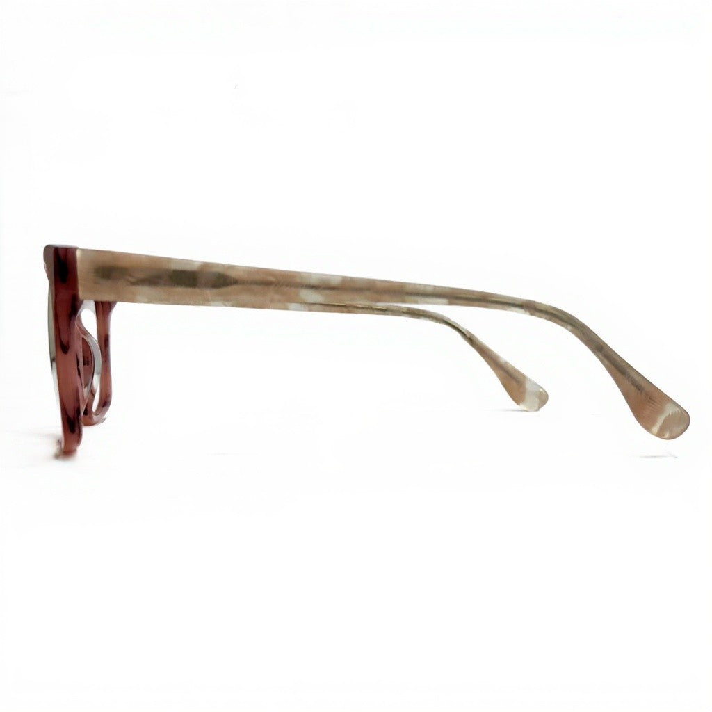 Brown and gold eyeglasses on a white background