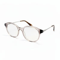 Round eyeglasses with a clear lens on a white background