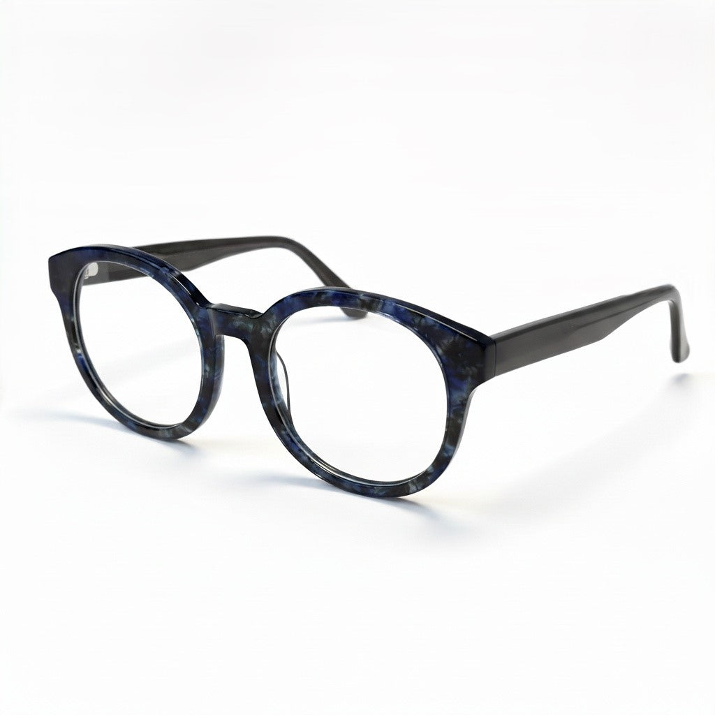 Blue eyeglasses on a white background