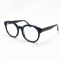 Blue eyeglasses on a white background