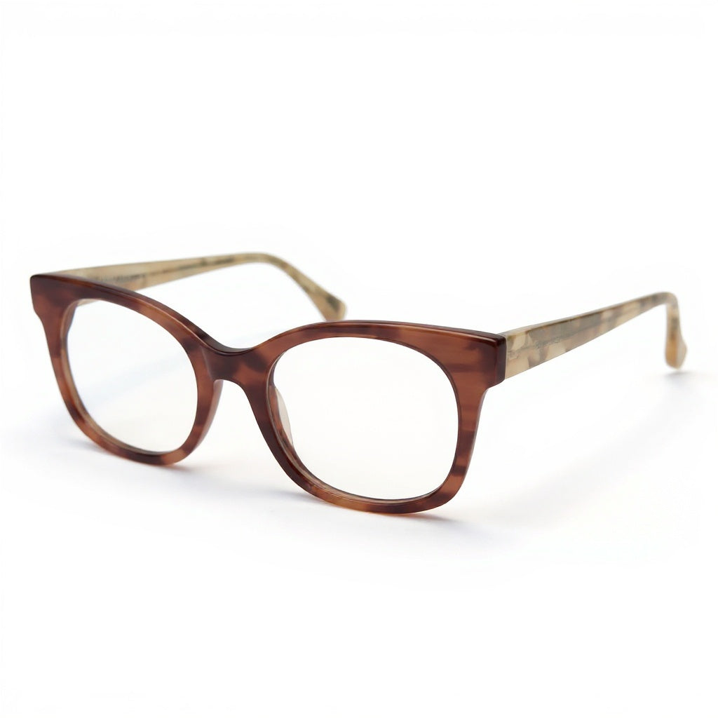 Brown cat-eye glasses on a white background
