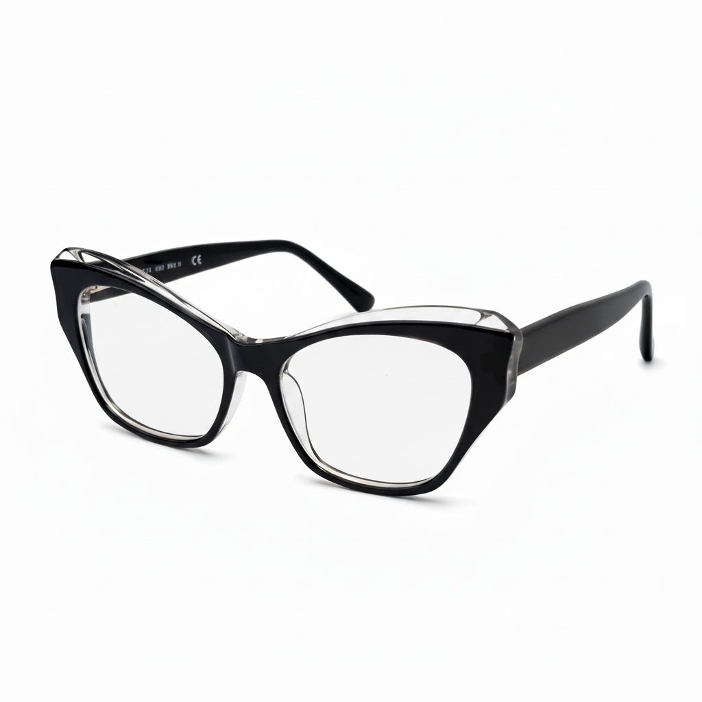Black cat-eye glasses on a white background