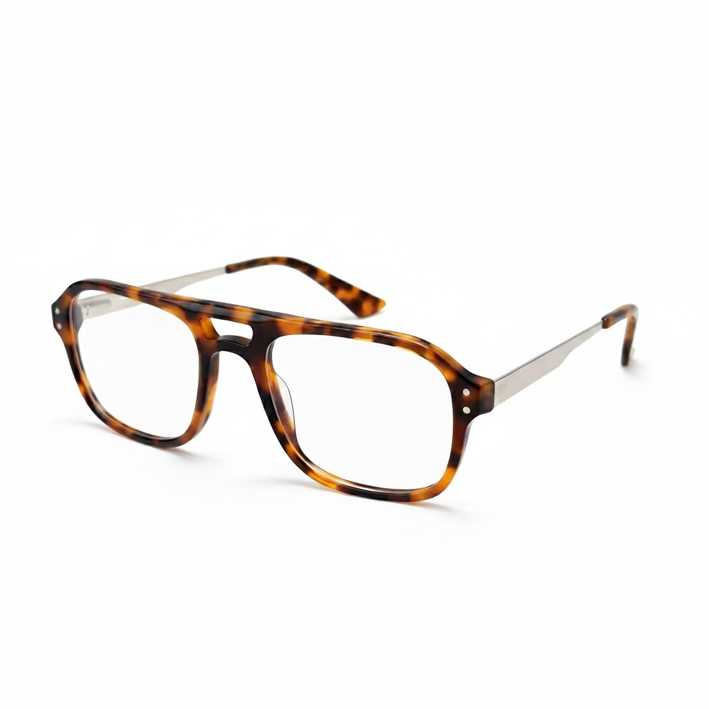 Tortoiseshell eyeglasses on a white background