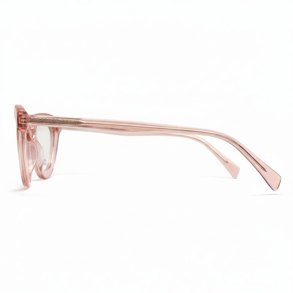 Pink eyeglasses on a white background