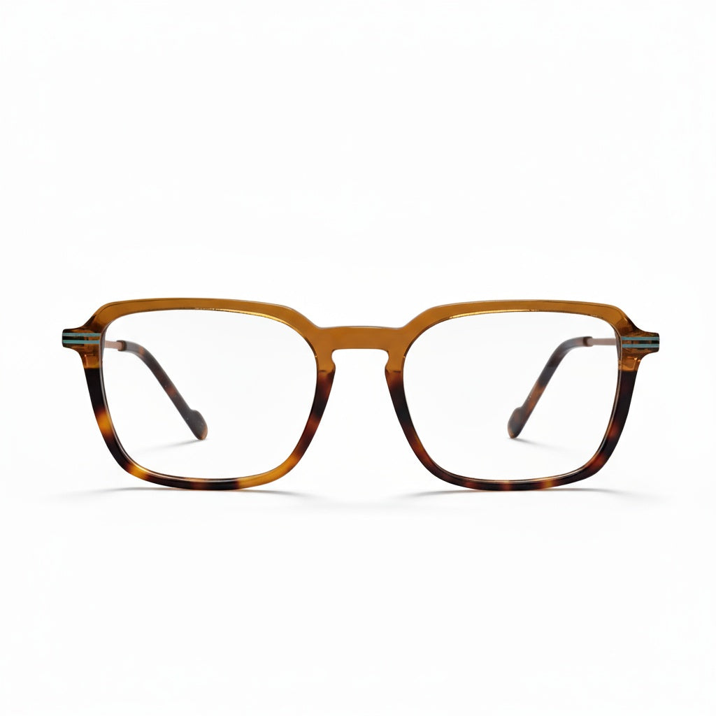 Tortoiseshell eyeglasses on a white background