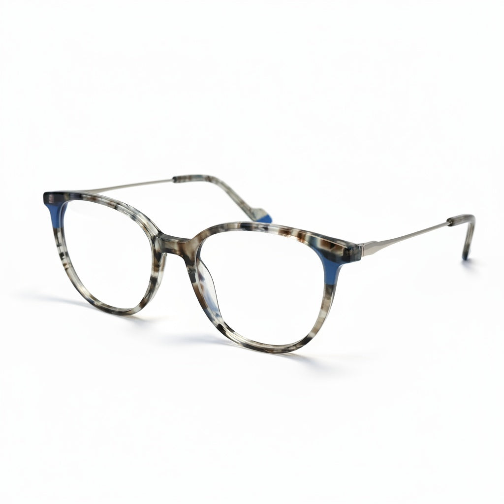 Eyeglasses with a tortoiseshell frame on a white background
