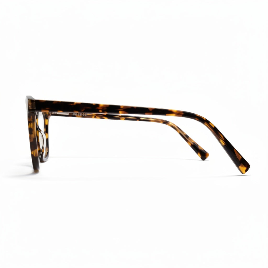Tortoiseshell eyeglasses on a white background