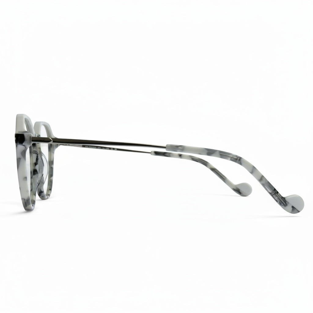 Sunglasses with a tortoiseshell pattern on a white background