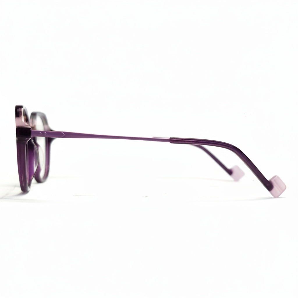 Purple eyeglasses on a white background
