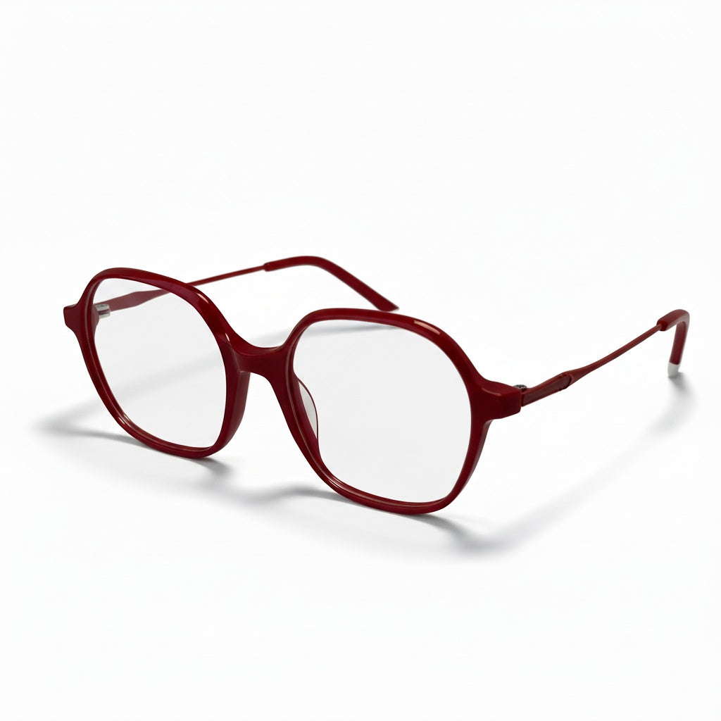 Red eyeglasses on a white background