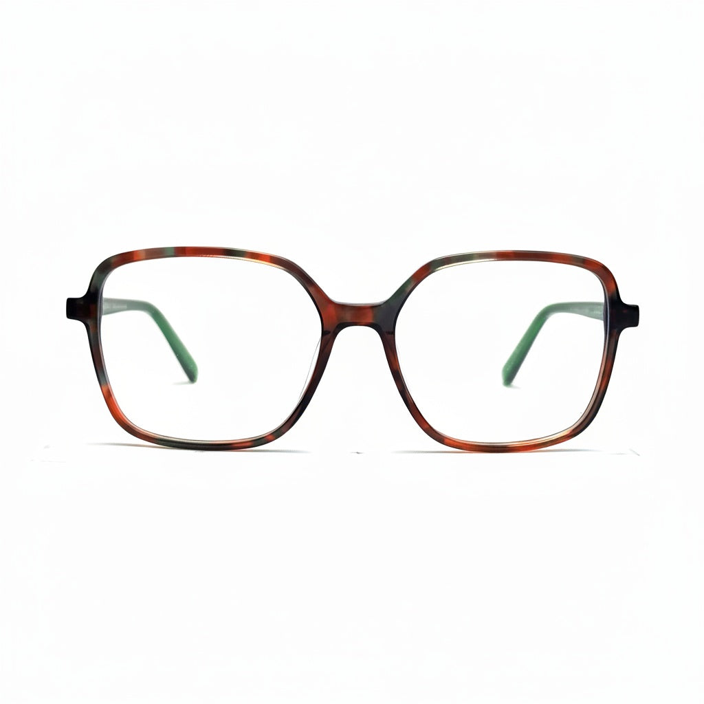 Eyeglasses with a tortoiseshell frame on a white background