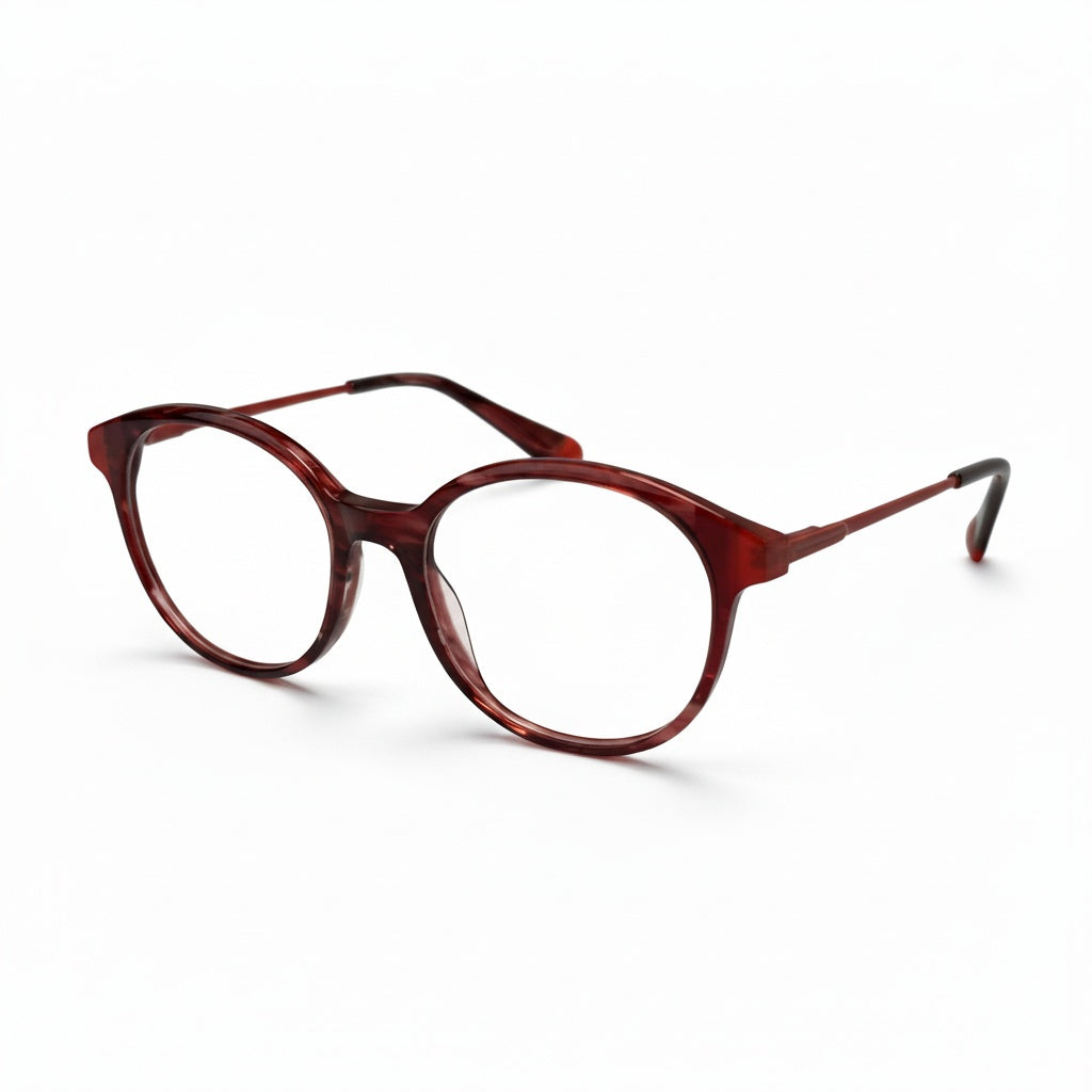 Red eyeglasses on a white background