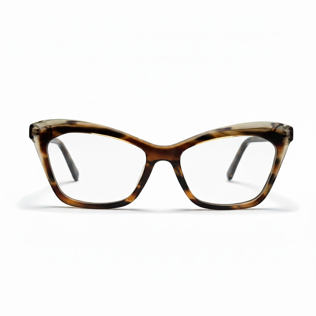 Tortoiseshell cat-eye glasses on a white background