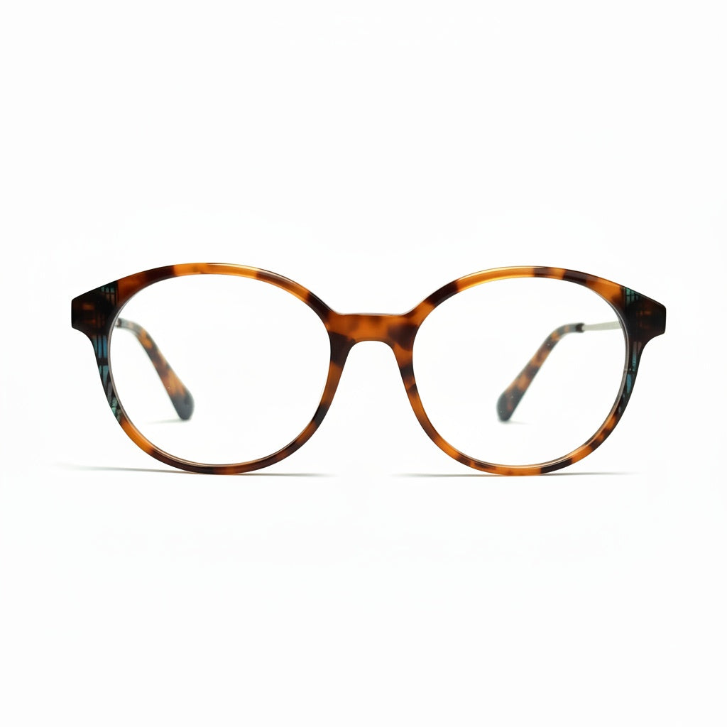 Tortoiseshell eyeglasses on a white background