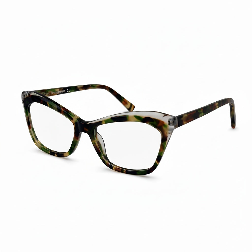 Tortoiseshell cat-eye glasses on a white background