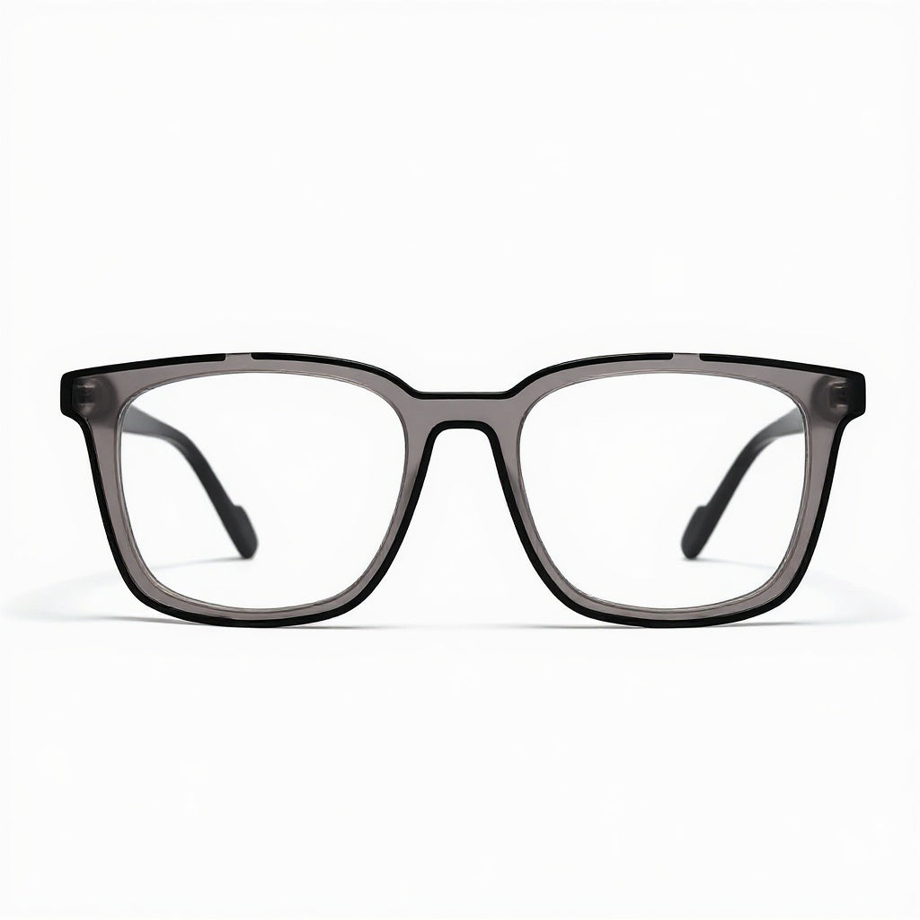 Gray eyeglasses on a white background