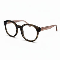 Eyeglasses with a tortoiseshell frame on a white background