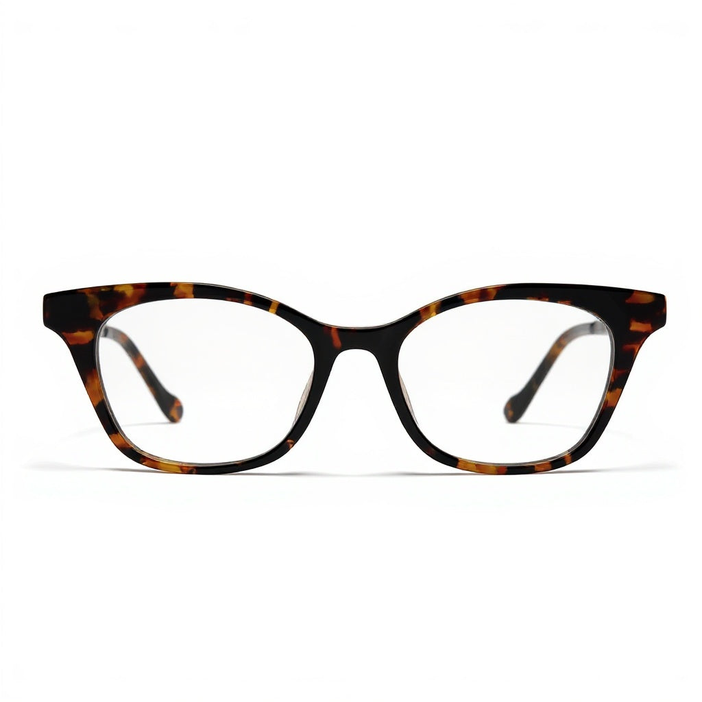 Tortoiseshell cat-eye glasses on a white background