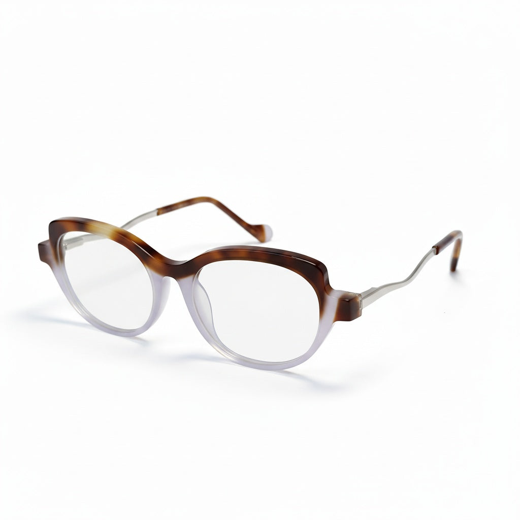 Pair of eyeglasses with tortoiseshell frame on a white background
